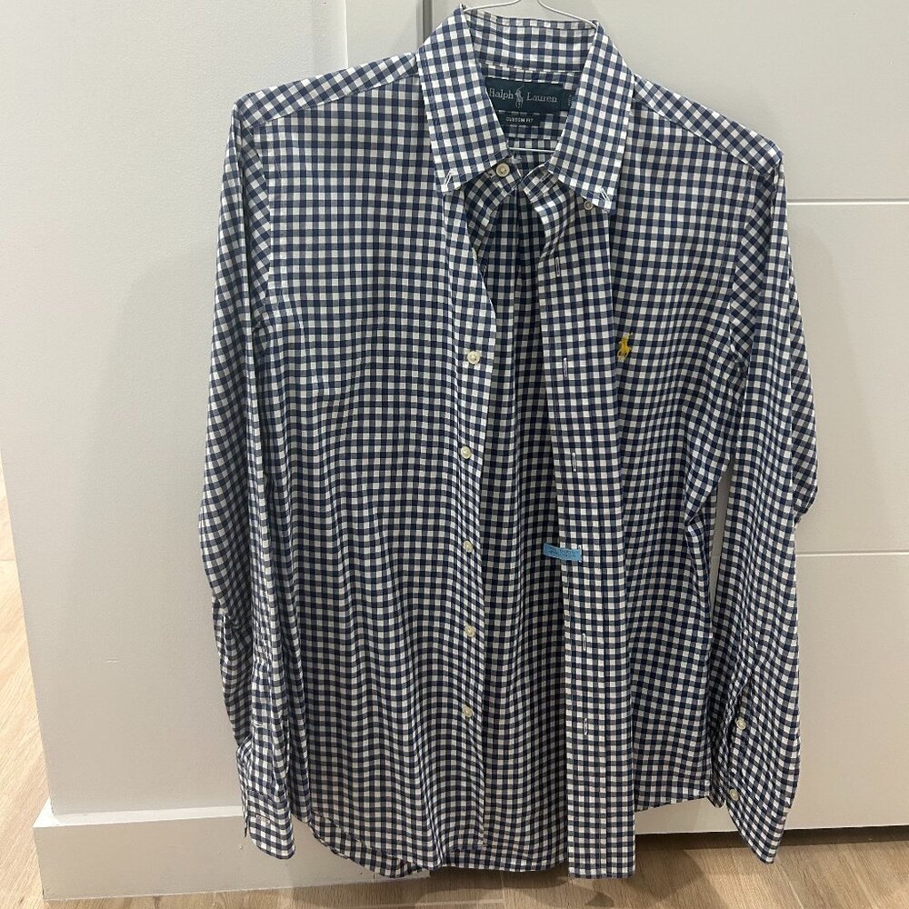 Polo Ralph Lauren Custom Fit Mens Blue Checkered Long Sleeved Button Down Shirt